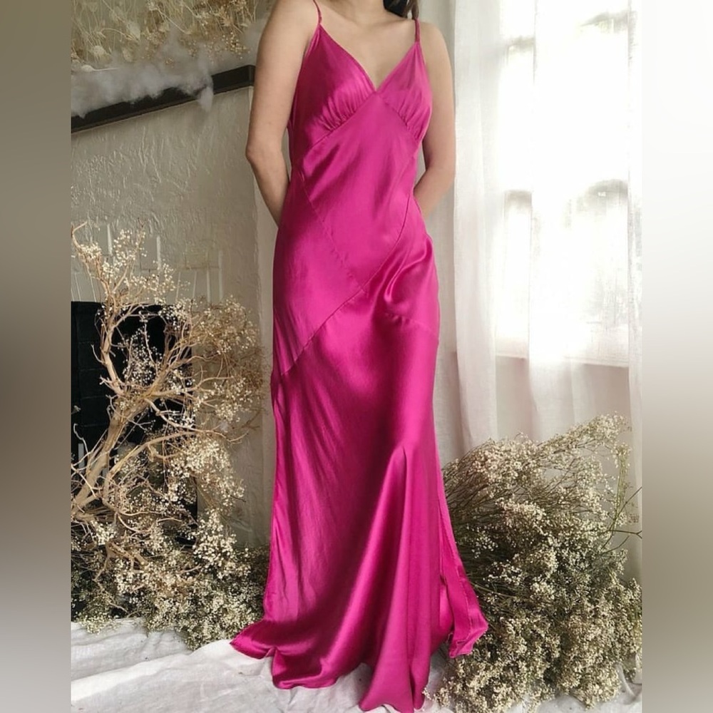 Vintage 1970s Silk Magenta Slip Dress